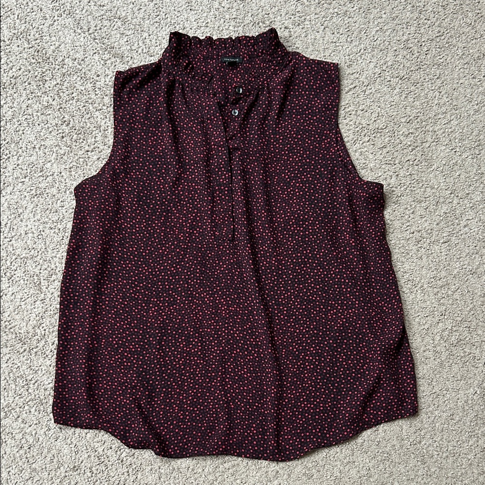 Ann Taylor Black and Red Polka Dot Sleeveless Blouse Size XL Women’s Top